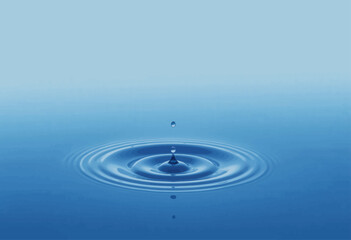 Water Droplet Ripples on Blue Surface
