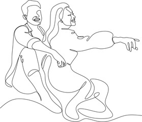 Vector drawing of happy couple man and woman. For use as a flyer template or for use in web design. 