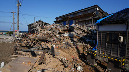 Houses destroyed by earthquake