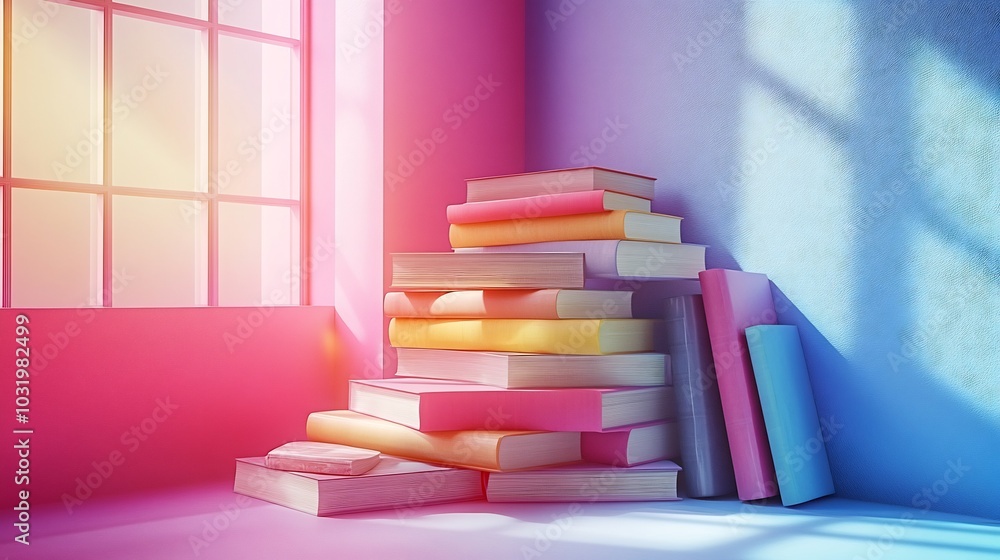 Poster dynamic 3d illustration celebrating world book day showcasing an abstract design of stacked books wi