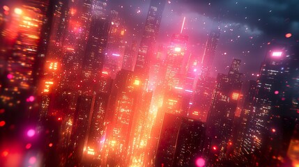 Fototapeta premium Abstract Cityscape with Geometric Buildings and Vibrant Lights