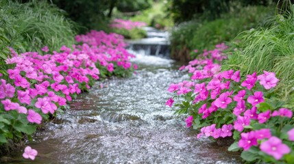 Obraz premium Vibrant Pink Flowers by Gentle Stream in Nature