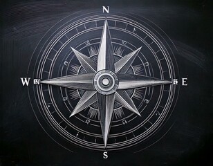 compass chalk drawing on a blackboard illustration digital ethics responsible AI use cyber navigation direction north star black and white trustworthy artificial intelligence