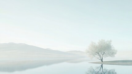 Serenity of Nature with Lone Tree by Water