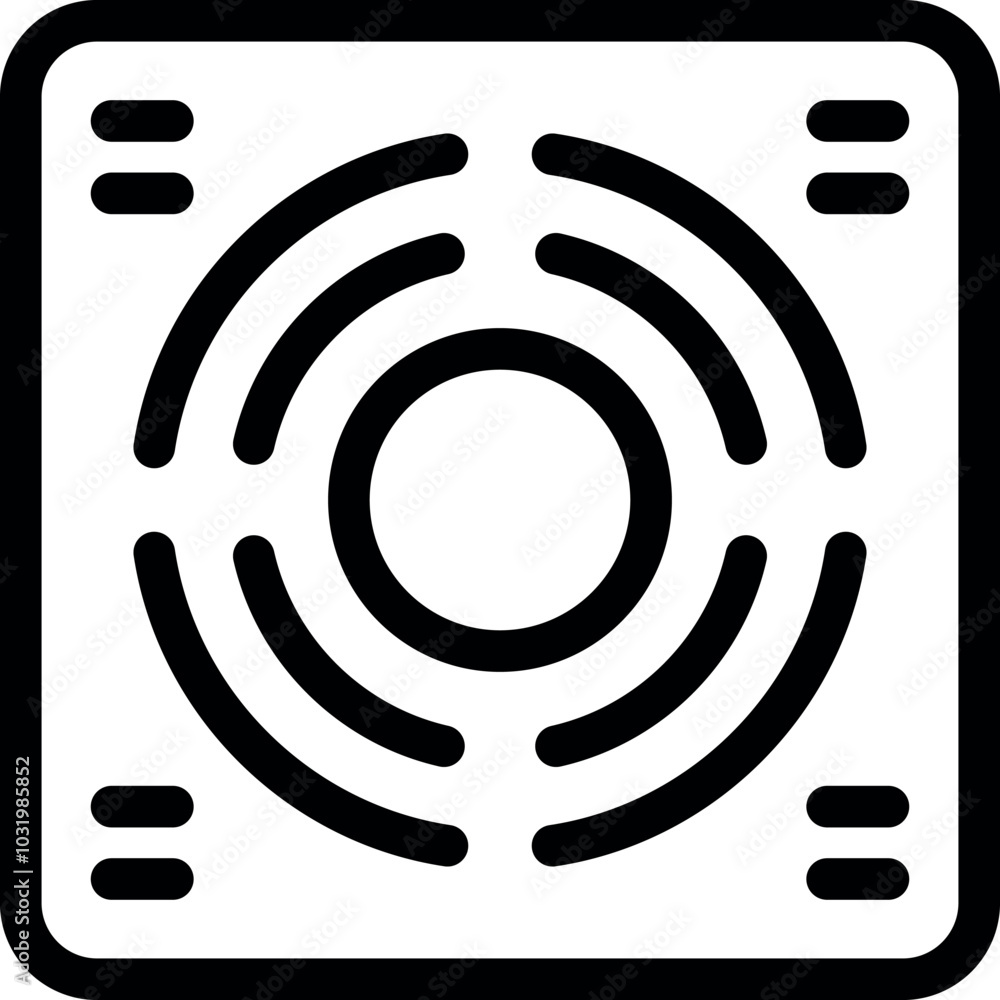 Poster simple vector icon representing a computer fan, crucial for cooling and preventing overheating in el