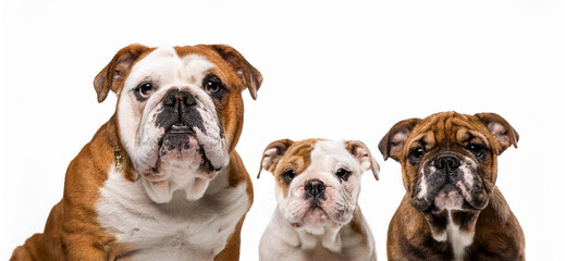 famiglia di Bulldog con sfondo bianco