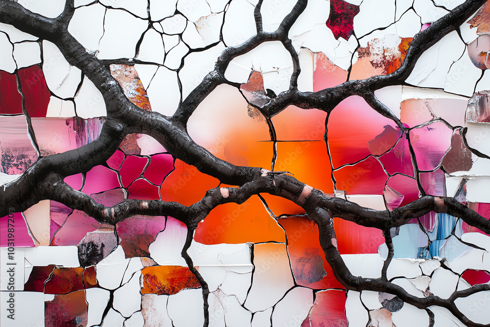 Poster colorful abstract texture with cracks and layers.