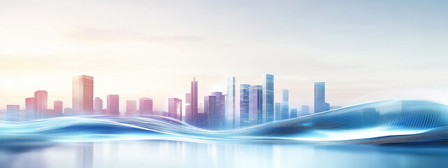 Fototapeta premium High-Tech Urban Environment Featuring a Dynamic Road, Bright Blue Sky, and Architectural Marvels Symbolizing the Advancements in Science and Technology