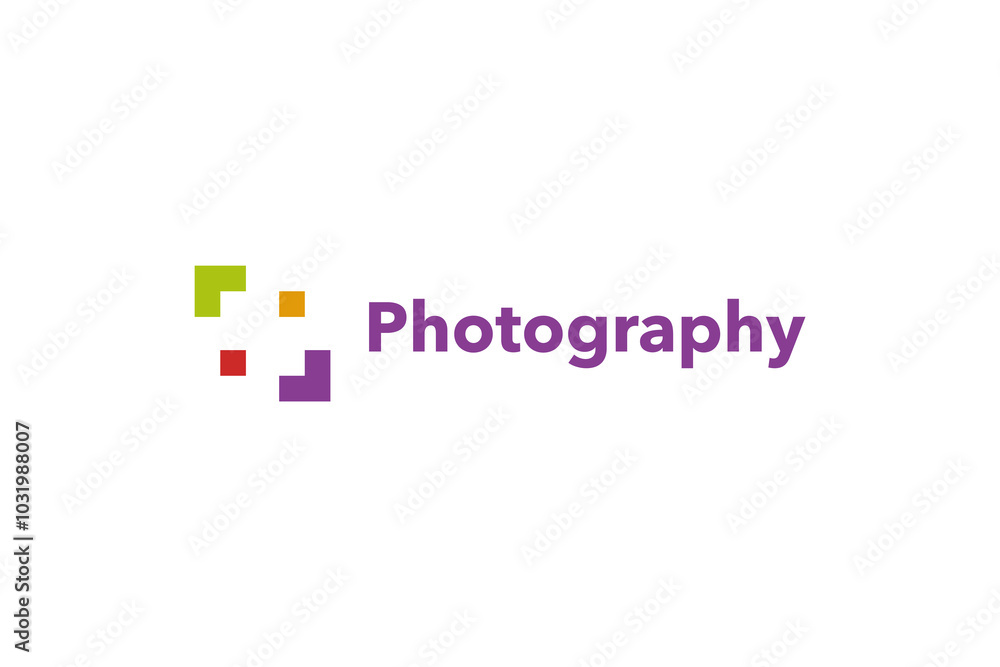 Poster digital photography logo image. abstract camera symbol with colorful square style isolated on white 