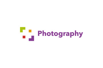 Digital Photography Logo Image. Abstract Camera Symbol With Colorful Square Style Isolated On White Background. Flat Vector Logo Design Template Element Usable For Photographer Identity.