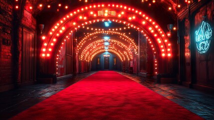 Fototapeta premium Circus Tent Entrance with Red Carpet and Lights - Festive Atmosphere