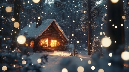 Fototapeta premium Cozy Winter Cabin in a Snowy Wonderland
