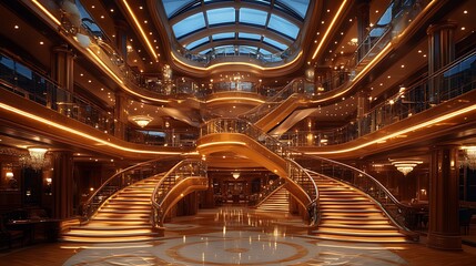Obraz premium A grand, ornate staircase with a glass ceiling in a luxurious interior.