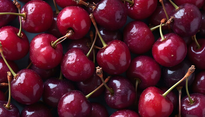 Fresh cherries pattern on dark background