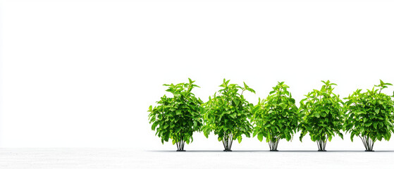 Obraz premium A row of vibrant green plants against a white background, symbolizing growth and nature.