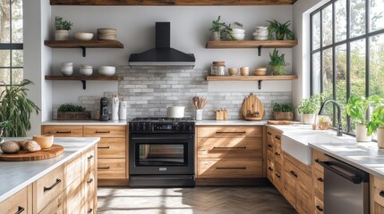 Cozy Rustic Kitchen with Natural Wood Accents and Modern Appliances