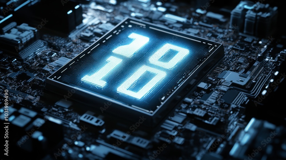 Poster glowing circuit board with number display