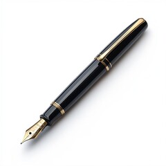 Elegant Black Fountain Pen with Silver Nib on a White Background