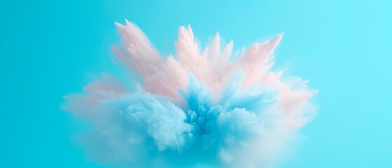 A colorful explosion of powder or smoke against a light blue background. The burst features pastel pink and light blue hues. Generative AI