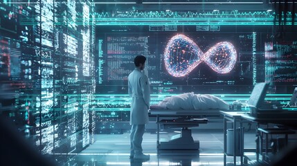 Futuristic Medical Lab with AI Powered DNA Analysis for Personalized Treatment