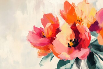 Minimalistic vibrant floral art depicting lush cherry blossoms for decorative use