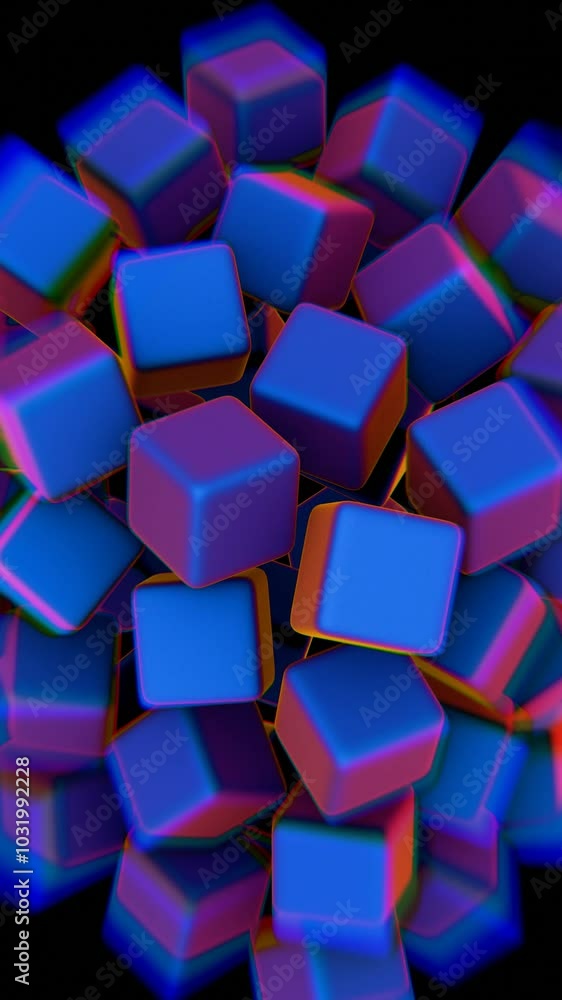 Poster abstract 3d cluster of gradient cubes with purple and blue neon hues