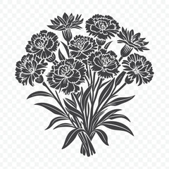 Elegant Floral Bunch with Carnation Silhouette Vector Illustration in Black and White Design