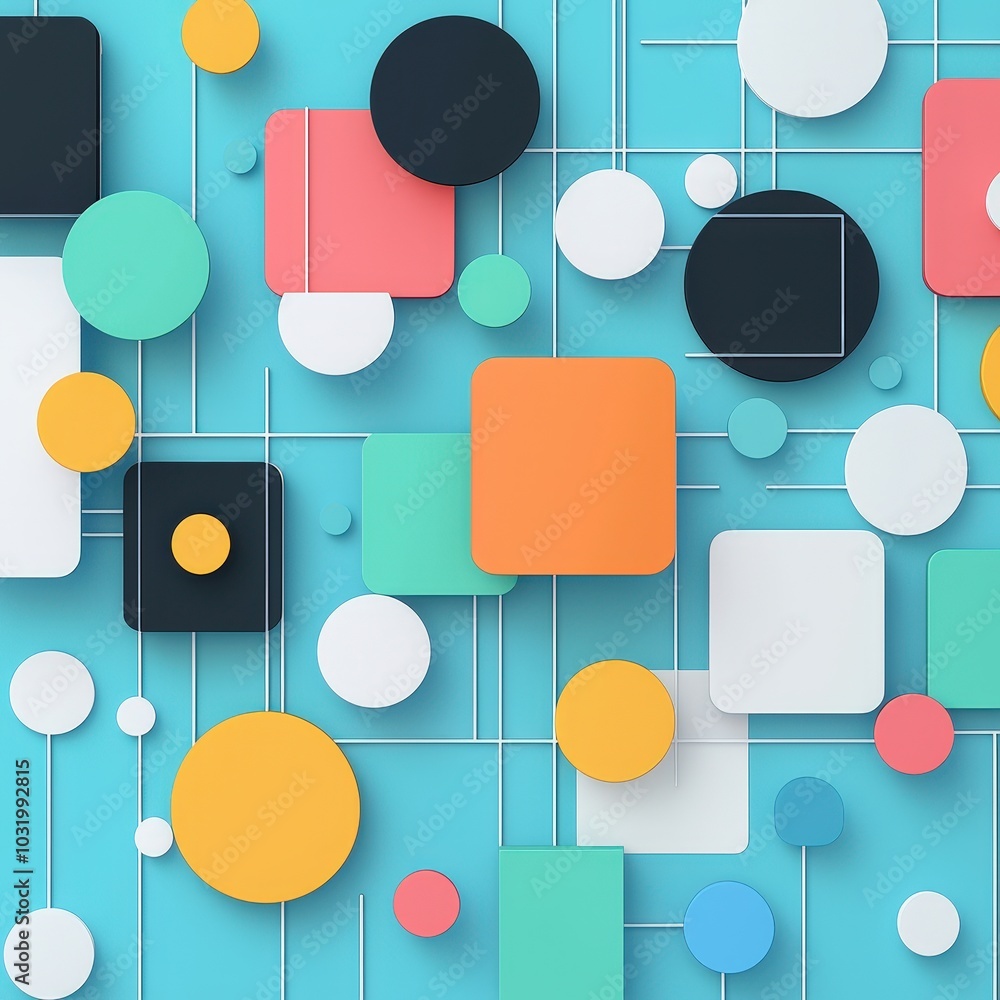 Poster layers of shapes symbolizing the complexity of business synergy