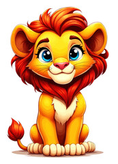 Naklejka premium Cute Cartoon Lion Cub with Red Mane
