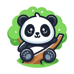 Fototapeta premium Adorable Panda Cub Resting on a Tree Branch
