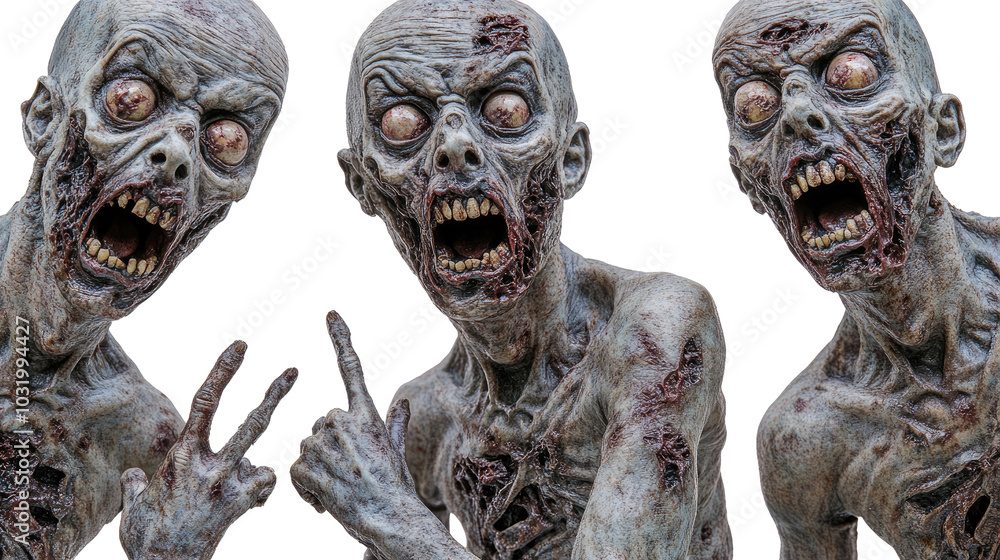 Poster scary zombie figures in a collection with detailed features generative ai