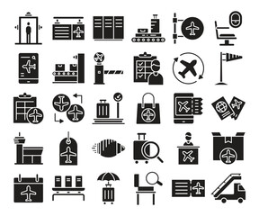 airport and travel icons set vector illustration