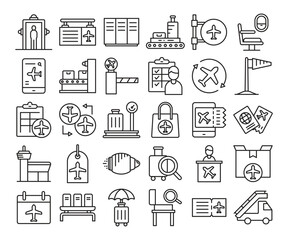 airport and travel line icons set vector illustration