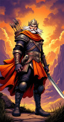 Obraz premium King in Armor with Sword and Arrows 