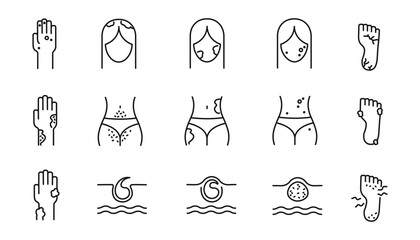 Dermatology icon set. Dermatitis acne, psoriasis, allergy. Vector