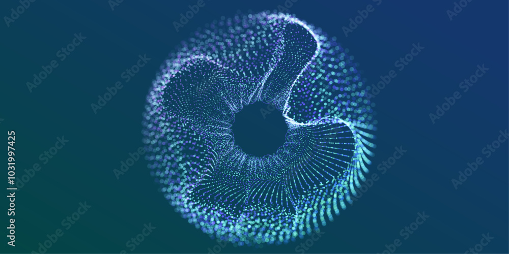 Aufkleber technology ai round particles dots banner. cosmos big data neon background. artificial intelligence 