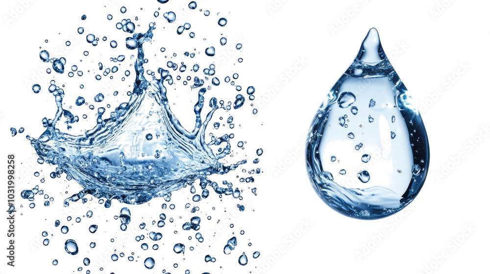 Poster scattered water drops and splash captured on a transparent background generative ai