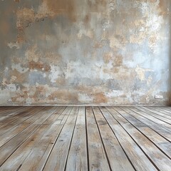Fototapeta premium interior room with grunge wall and wooden floor may used as background