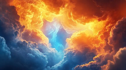 A dramatic sky with vibrant orange and blue clouds
