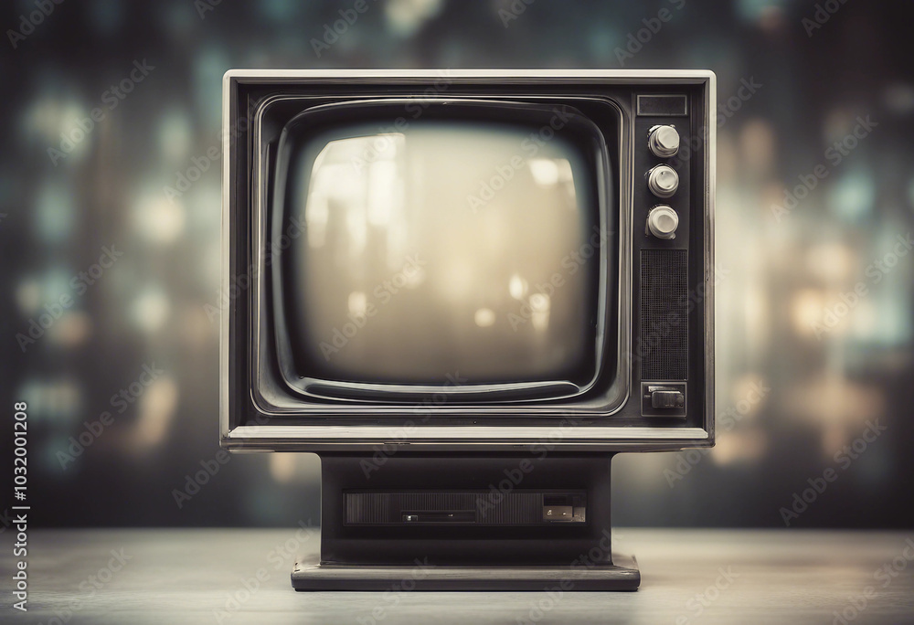 Poster old vintage television monitor screen with empty displays isolated background flat view of computer