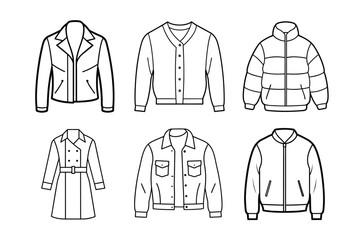 Classic Outerwear Vector Line Art Bundle Featuring Timeless Jackets and Coats