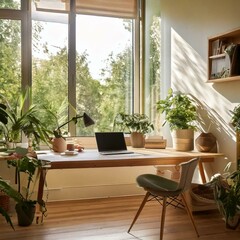 快適なリモートワークスペース - ミニマルデザインと自然光
