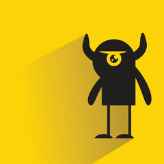 funny monster character with shadow on yellow background
