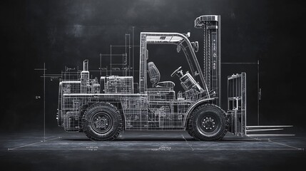 Fototapeta na wymiar Detailed Blueprint of a Forklift Design