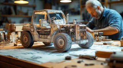 Detailed 3D Blueprint of a Forklift Model