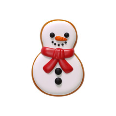 Christmas realistic 3d gingerbread cookies shape of cute snowman. Xmas food sweets baking isolated on white background. vector illustration