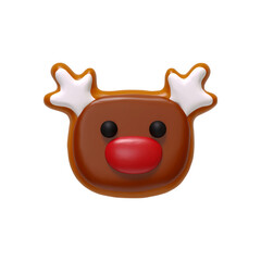 Christmas realistic 3d gingerbread cookies shape of funny face deer. Xmas food sweets baking isolated on white background. vector illustration