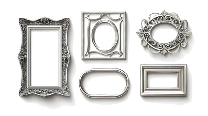 Set of Elegant Silver Frames Isolated on a Transparent Background Generative AI