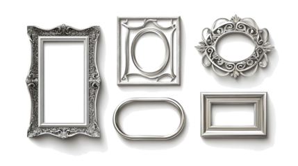 Set of Elegant Silver Frames Isolated on a Transparent Background Generative AI