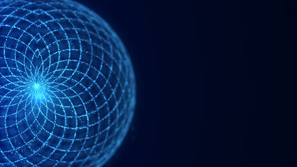 Abstract sci-fi sphere with particles. Technology network connection on world. Futuristic illustration. Global digital connections ai. 3D wireframe geometric sphere. 3D rendering.